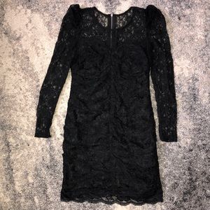 Black long sleeve flower lace mini dress